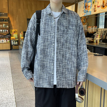 加绒加厚秋冬港风男大码小香风衬衫宽松印花长袖衬衣外套