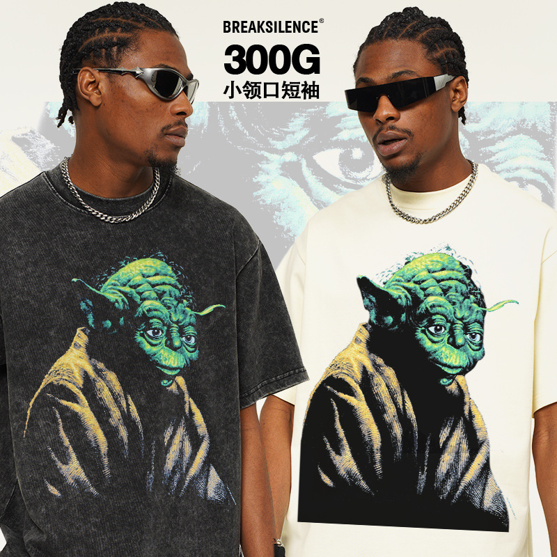 Spring/Summer 2025 New Star Wars Yoda American Movie vintage Short-sleeved T-shirt Washed Old Heavy Trendy