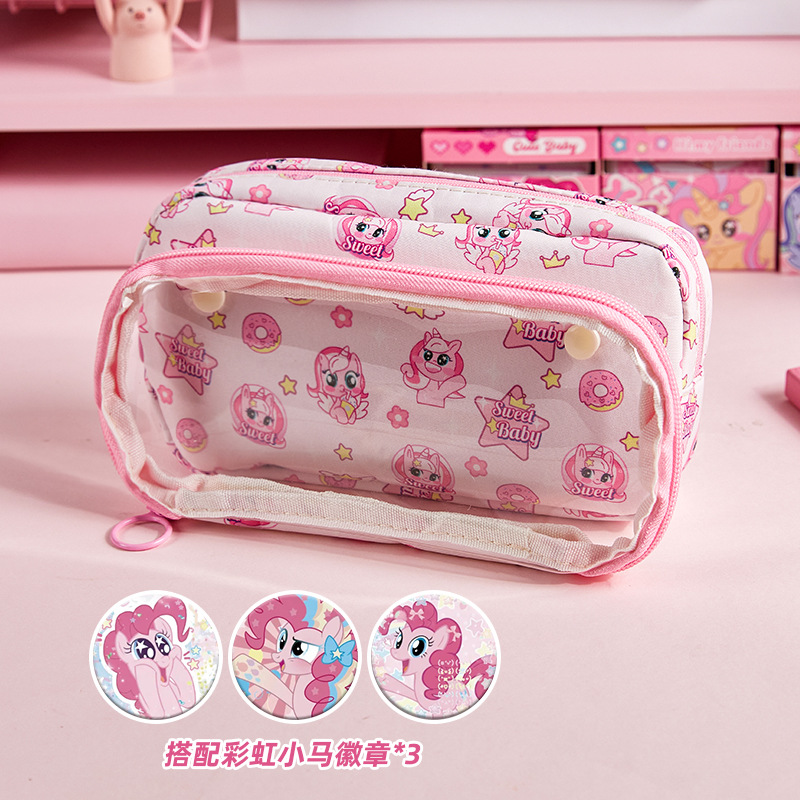 Dolor pony gran capacidad bolsas de bolígrafo madre niñas caja de lápiz transparente lindo bolsas de papelería desmontables