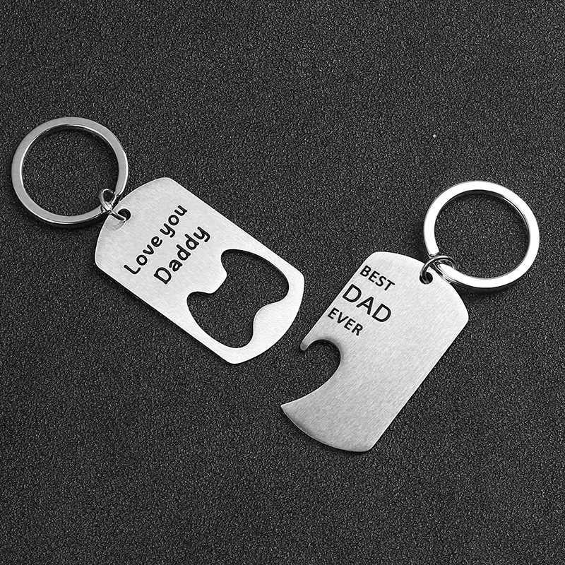 Cross-border Hot Father's Day Gift DIY Engraving Stainless Steel Bottle Opener Male Beer Bottle Opener Keychain Wholesale