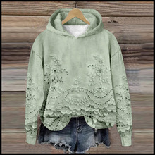 24新款亚马逊流行欧美新款 创意底纹 印花后连帽卫衣外贸女装