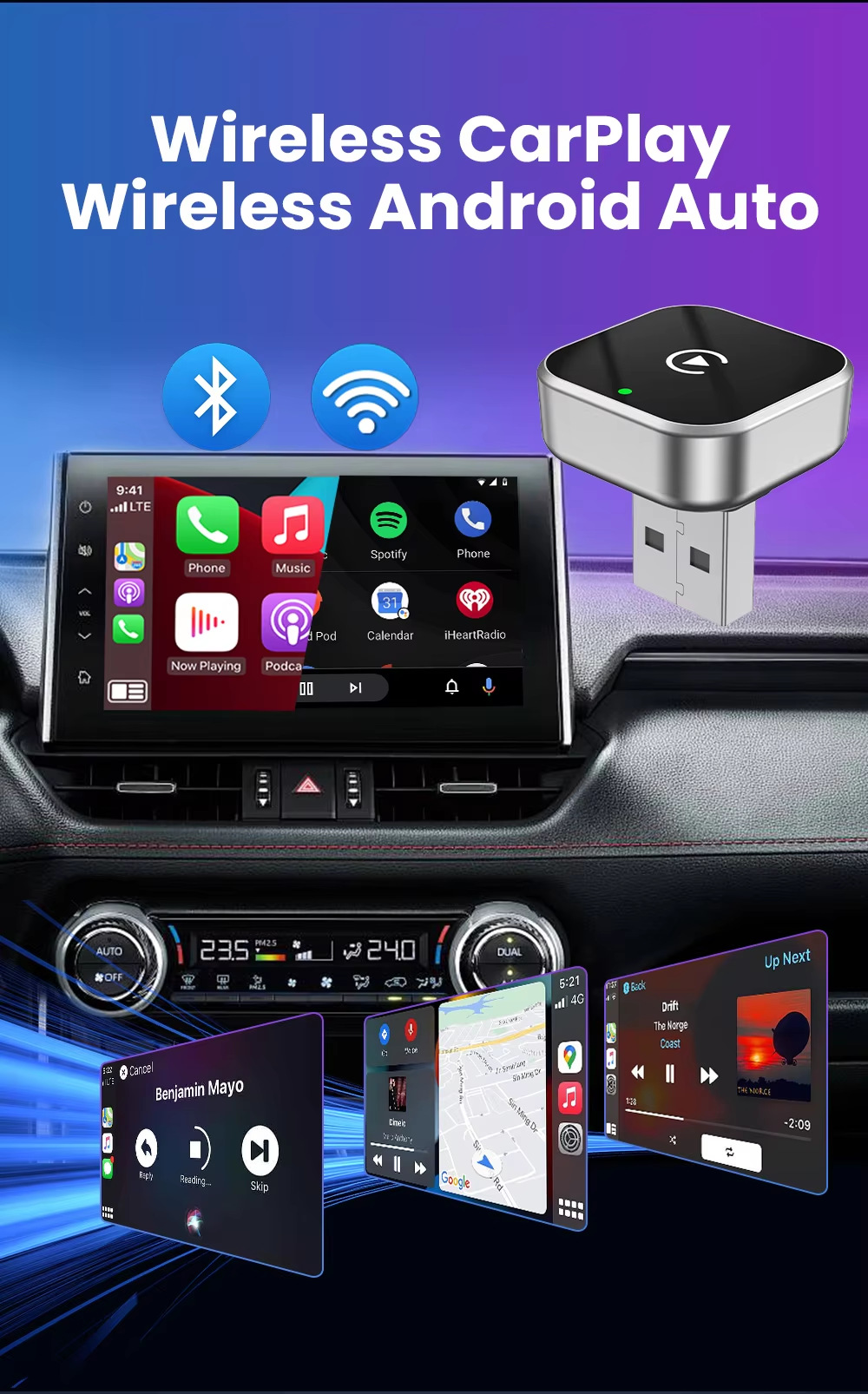 Source Factory 2-in-1 Wired to Wireless Carplay Box, Wired to Wireless Android Auto Box