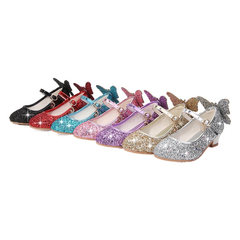 Zapatos de princesa para niñas zapatos de cuero de cristal de niña 2023 nuevos niños de fondo suave estilo coreano zapatos de lentejuelas para mujeres