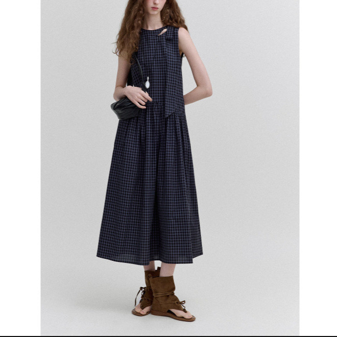 Letm Nordic Retro Romantic Plaid Irregular Design Butterfly Ribbon Dress for Women Letm Nordic Retro Romantic Plaid Irregular Design Butterfly Ribbon Dress for Women