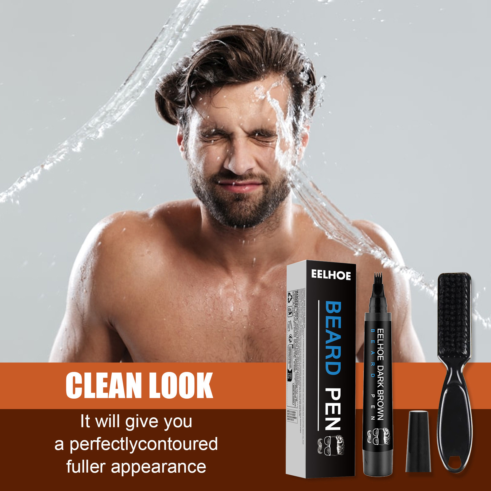 Eelhoe Beard Filling Pen Kit Men's Natural Waterproof Beard Pen Beard Outline Pen