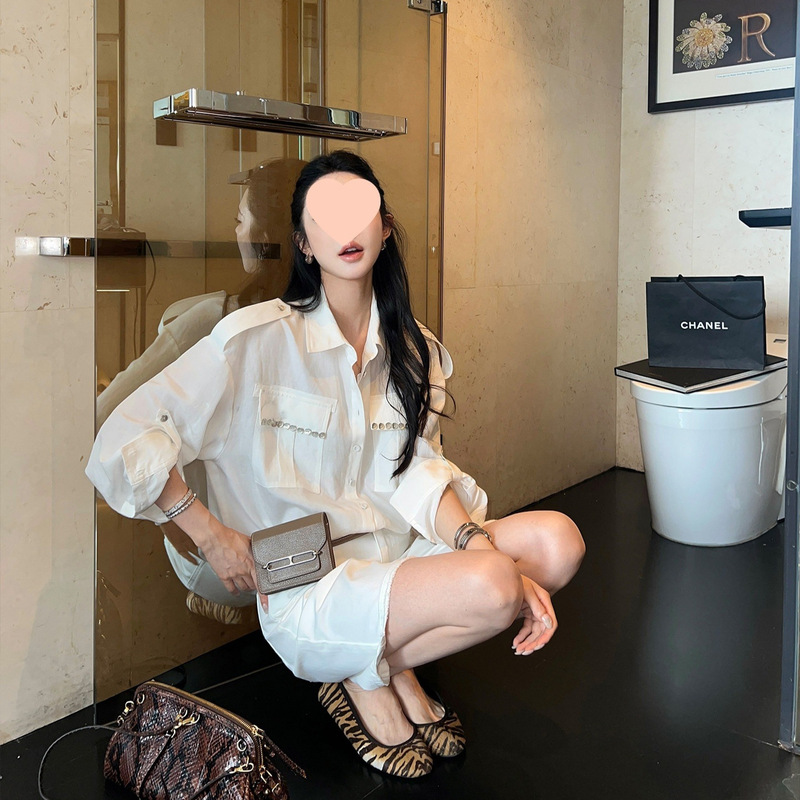 Ouyang'Beach Holiday' Oxygen-Feeling Tencel Linen! Heavy Metal Buckle Loose Long-Sleeve Sun Protection Shirt
