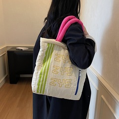 多巴胺撞色大包包女2025新款时尚字母帆布托特包秋冬大容量腋下包