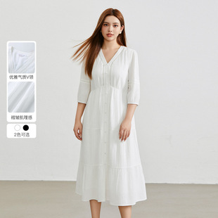 Xianlixiu Plus Size Women's French Style High Waist Work Clothing Slim V Neck Dress Fat mm 2024 Summer New Style