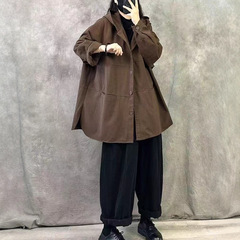 原创高级复古连帽风衣外套女2025秋季新款小个子宽松大码休闲气质