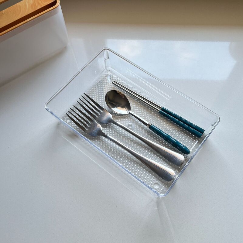 引き出し式透明収納ボックス シンプルな水玉模様の食器箸スプーン整理ボックス デスクトップ化粧品収納ボックス|undefined