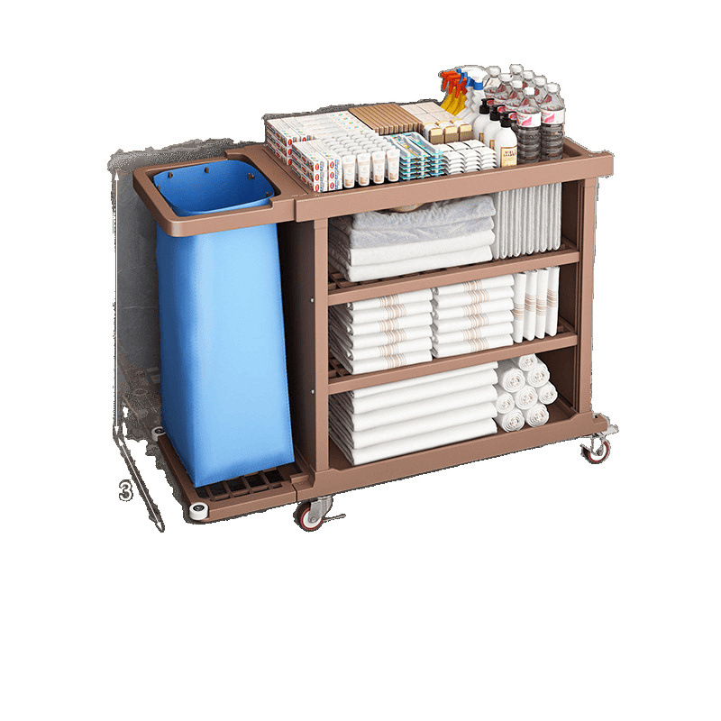 Carrito de limpieza de paña de habitación multifuncional de tres pisos móviles con ruedas de limpieza de hotel carrito de herramientas