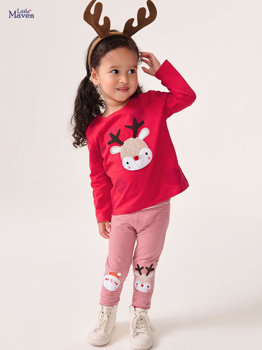 Comercio exterior transfronterizo traje de niña de Navidad al por mayor lindo ciervo ropa para niños otoño dibujos animados traje de niños a rayas