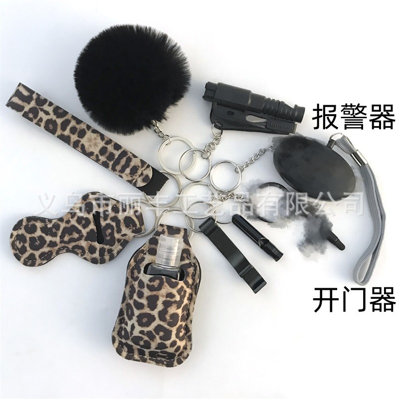 Llavero de muñeca de espejo cruzado Juego de 10 piezas Bolsa de desinfectante de manos para mujer Llavero de alarma de aluminio