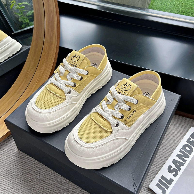 Женские дышащие кроссовки из сетки, белые, 2025 лето, новые, тонкие, с круглым носком, на шнуровке, спортивные и повседневные.