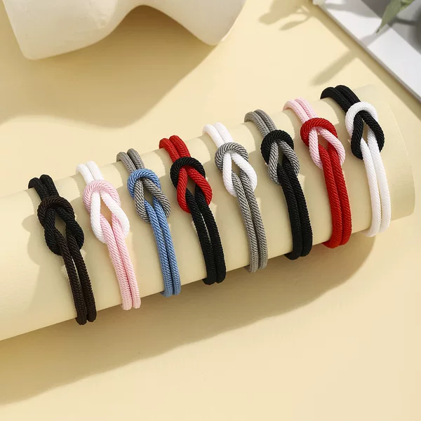 European and American Cross-Border Black and White Figure-Eight Knot Milan Rope Two-Color Adjustable Bracelet for Men and Women, Couple's Valentine's Day Gift