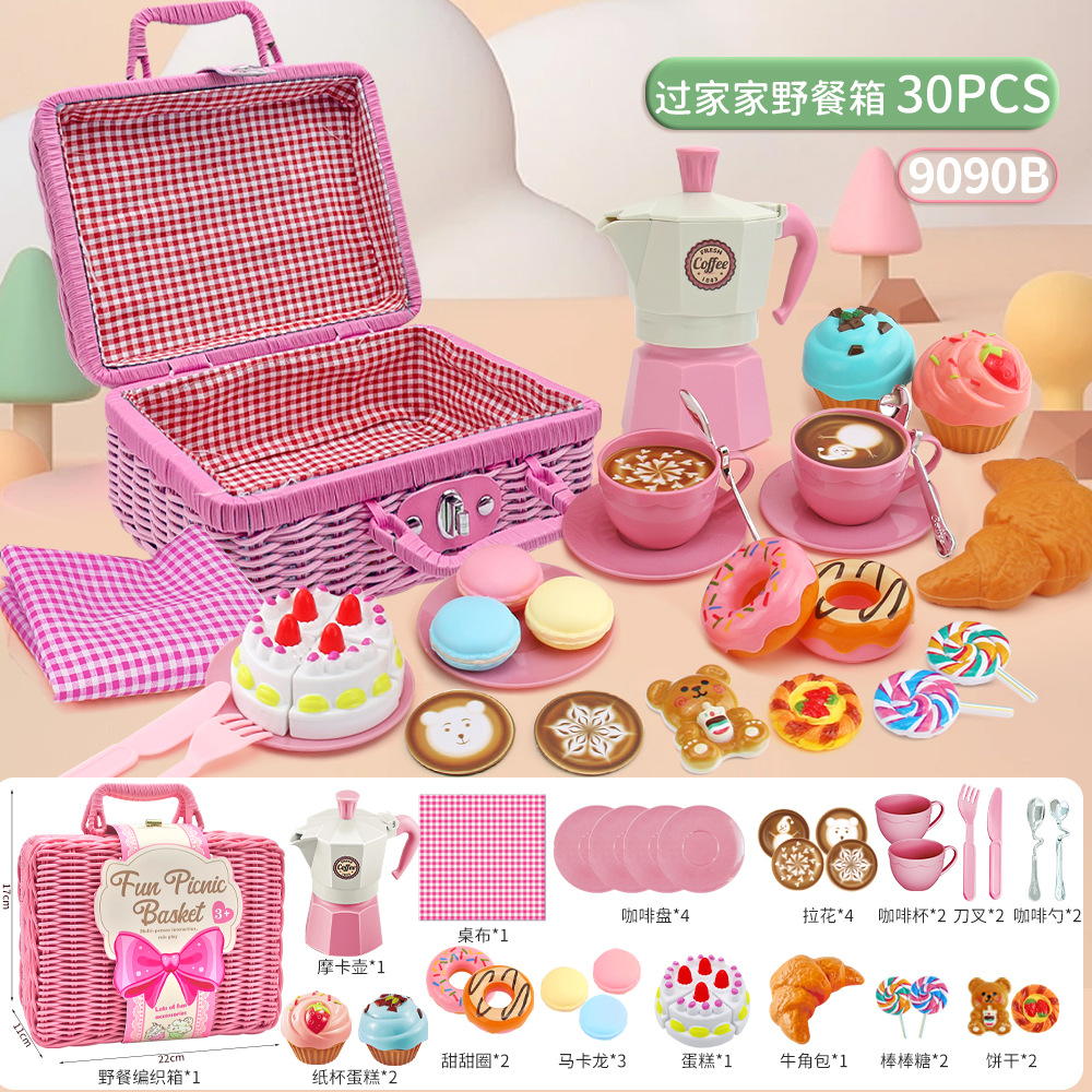 Juguetes de mesa de simulación para niños camping picnic basket set postre de té de la tarde juguetes de cocina de simulación