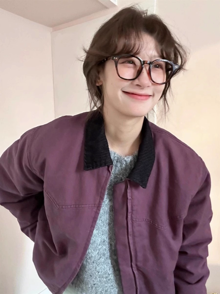 Фиолетовая медсестринская куртка в ретро стиле осень, американский стиль, oversize