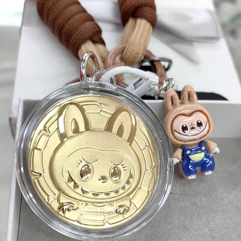 爆款黄金拉布布钥匙扣手机挂件包包挂链Labubu饰品两款送礼款金饰|undefined