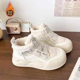 2025新款冬季加绒保暖厚底小白鞋女小众百搭二棉鞋子增高板鞋
