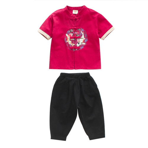 Mandarin Collar Summer Style Traditional Chinese Costume Set for Boys, Baby Cotton and Linen Hanfu, Gentleman's Dress, Ancient Costume for Children's Performance Dress