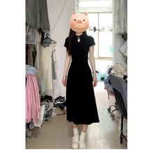 2024新款小个子改良旗袍黑色连衣裙子夏季新中式国风女装修身长裙