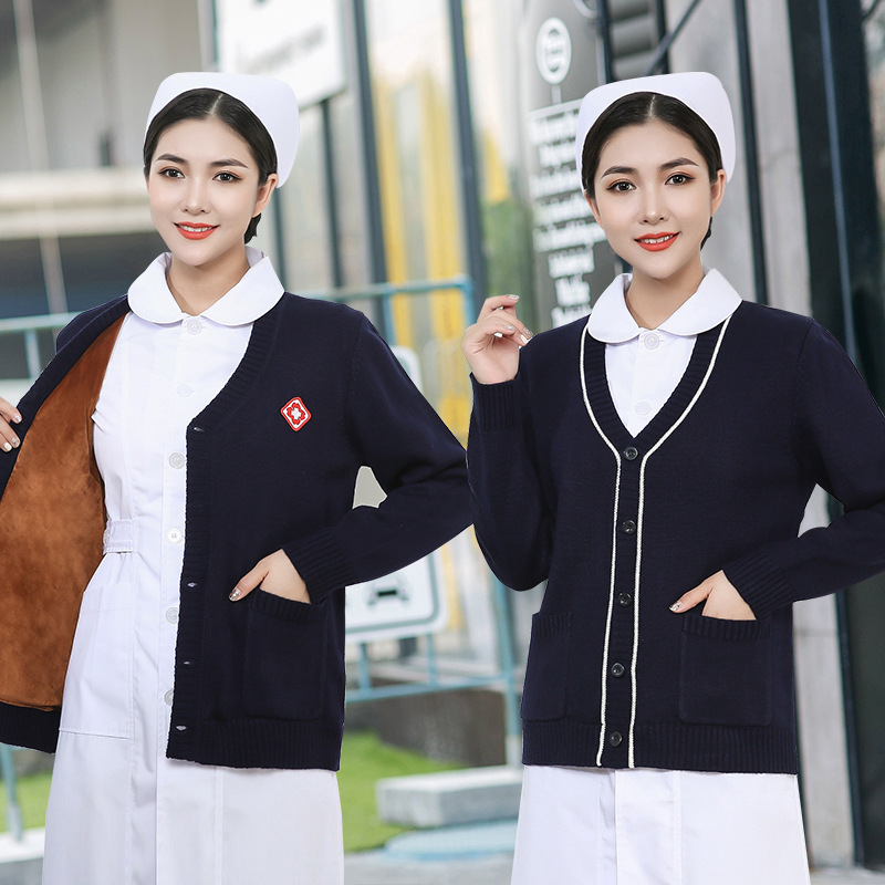 Nightingale Nurse Sweater Jacket Cardigan Doctor Navy Blue Knitted Nurse Uniform Fleece-Lined Thickeneded Hospital Work Clothes Nightingale Nurse Sweater Jacket Cardigan Doctor Navy Blue Knitted Nurse Uniform Fleece-Lined Thickeneded Hospital Work Clothes
