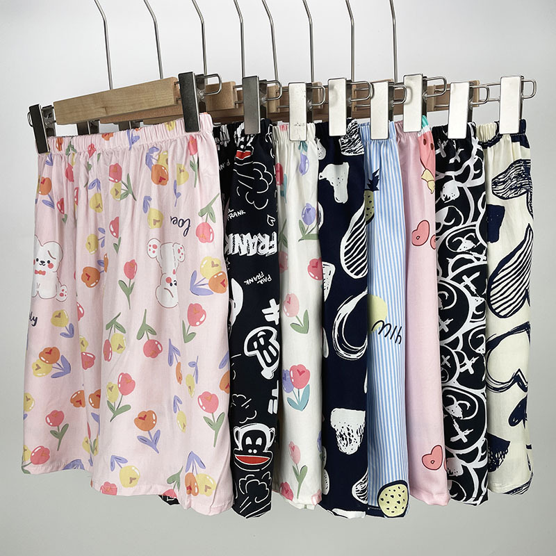 Cotton Silk Shorts Women's Summer Thin Artificial Cotton Pajama Pants Cartoon Large Size Cotton Silk Pants Loose Home Large Pants