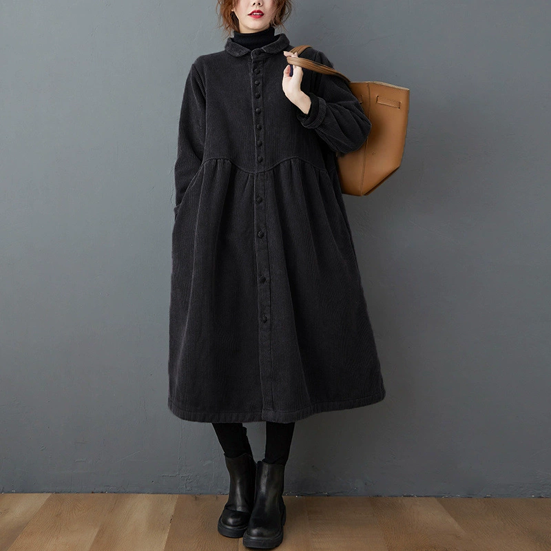 Warm retro solid corduroy long-sleeve, jacket for leisure, fitted