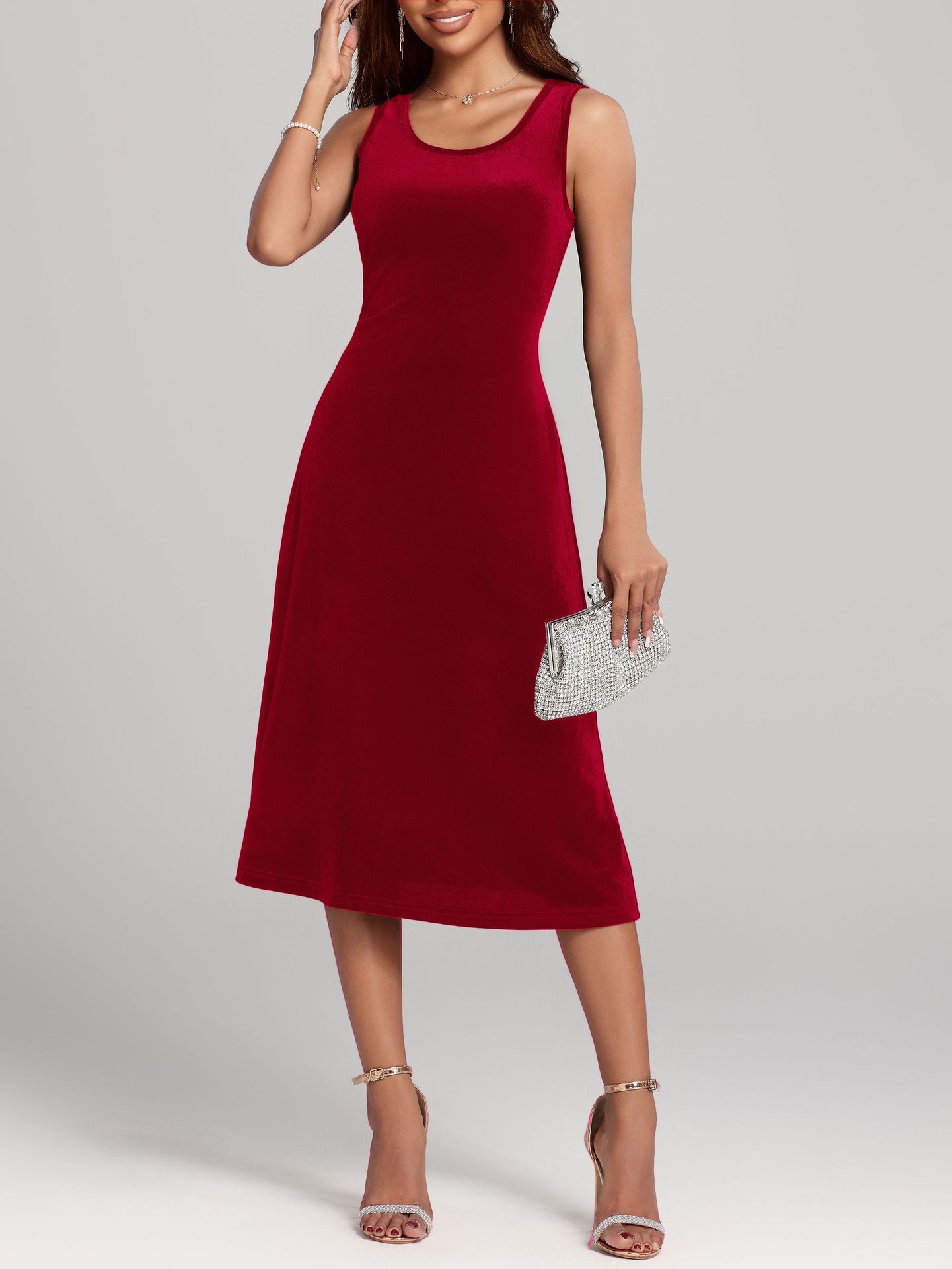 Autumn Winter Mid Length Sexy Slimming High Sense Pleuche Dress Women Dress
