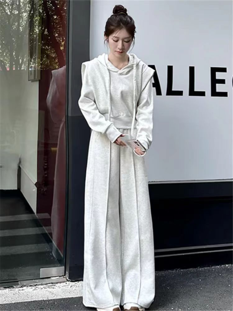 001 Herfststijl Sportkleding Dames, Losse pasvorm, Hoodie Sweatshirt, Modieuze Wijde Broek Tweedelige Set Voor Dames_voghion.com