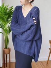 春秋季新款慵懒风针织毛衣女宽松外穿镂空鸡心领休闲显瘦打底衫薄