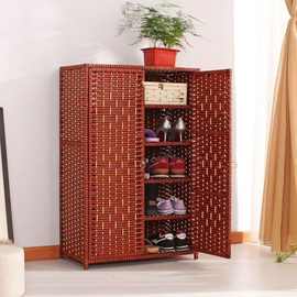 简易玄关储物柜藤编大号鞋柜多层儿童衣柜收纳柜北欧风格实木开门