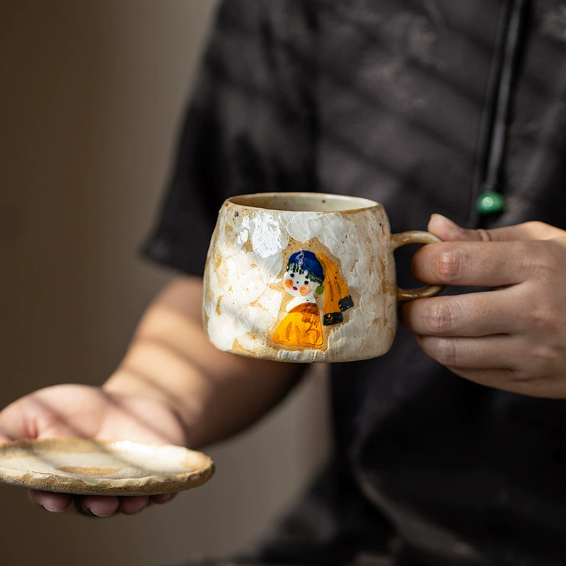Дизайнерская керамическая ретро чашка handmade, кофейный набор для любимого