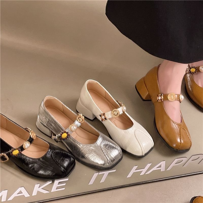 Women's Shoes to Match Skirts, 2026 New Spring and Autumn French Mary Jane Shoes, Brown Women's Leather Shoes, Chunky Heel Women's Shoes, Trendy
