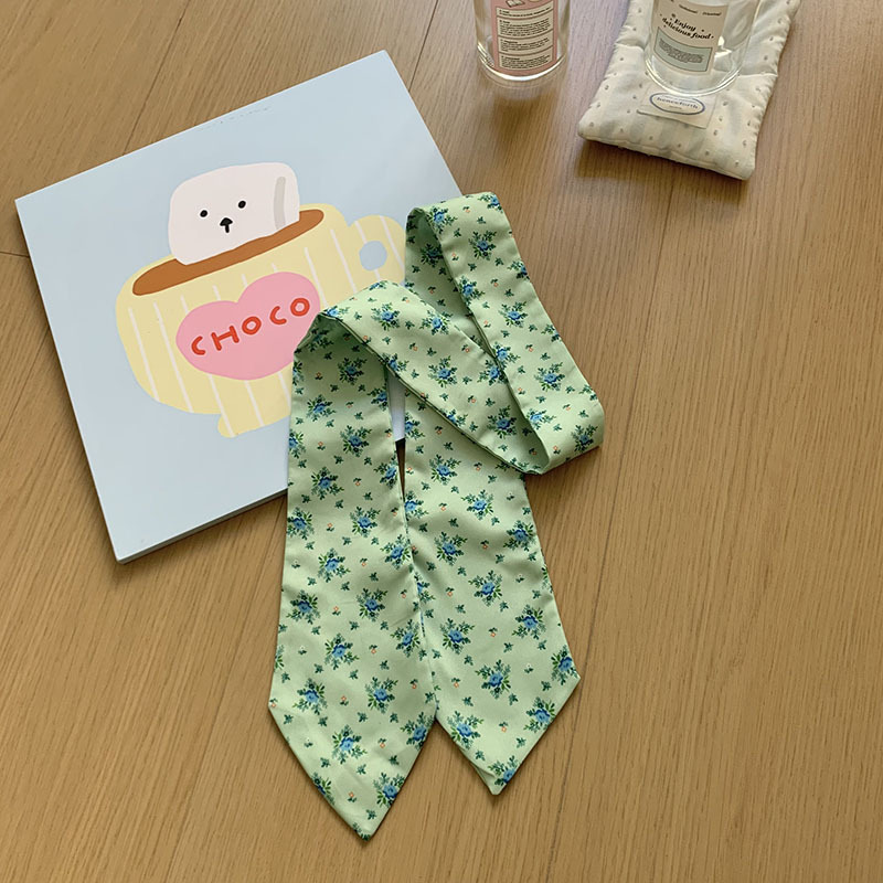 Bufanda de seda, tira larga, sentido de alta gama, nueva bufanda floral de verano, camisa y corbata, bufanda pequeña delgada, cinturón con cordones