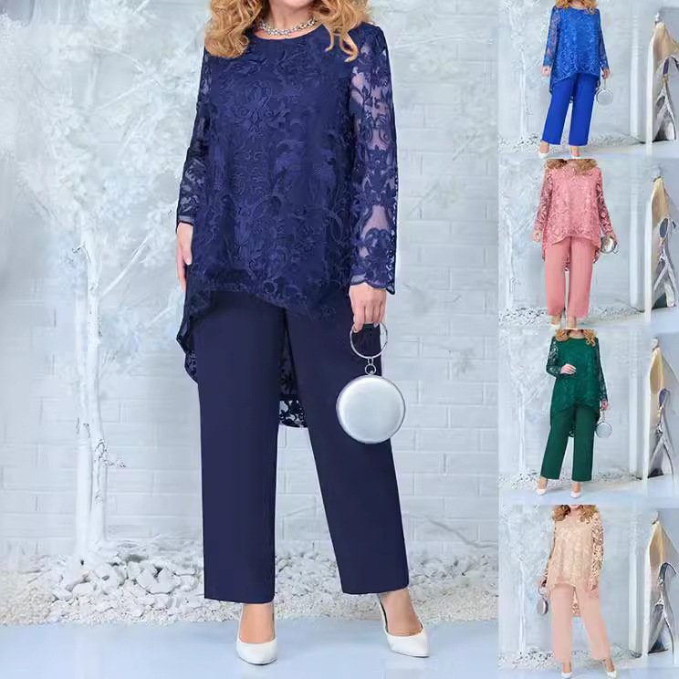 European and American New dress plus size Women's Evening Dress Lace Embroidered Pants Two-piece Cocktail Dress