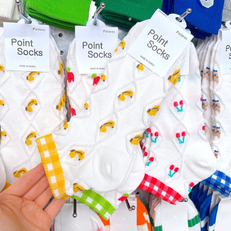 Korean Socks for Women 0884 Spring and Summer New Style Pleated Embossed Women's Socks Japanese Fresh Fruit White Short Socks for Women