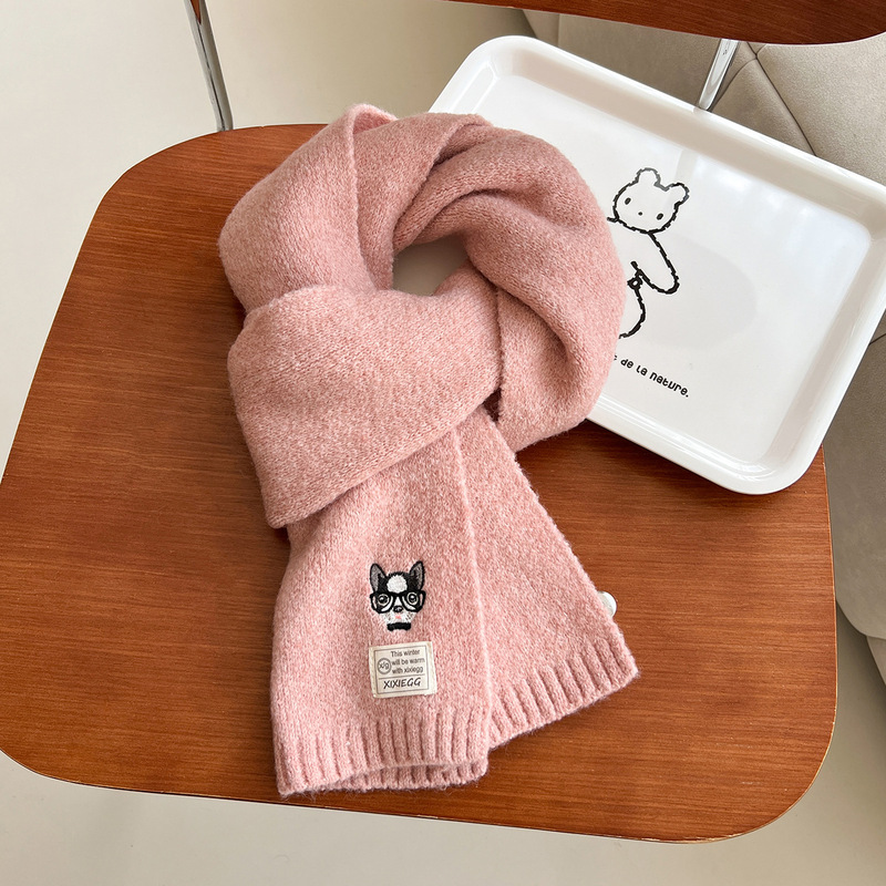 Winter Woolen Scarf for Men and Women, Warm Neck Scarf, Cold-Proof Embroidered Glasses Dog Knitted Scarf, Versatile Student Thickeneded Scarf Winter Woolen Scarf for Men and Women, Warm Neck Scarf, Cold-Proof Embroidered Glasses Dog Knitted Scarf, Versatile Student Thickeneded Scarf