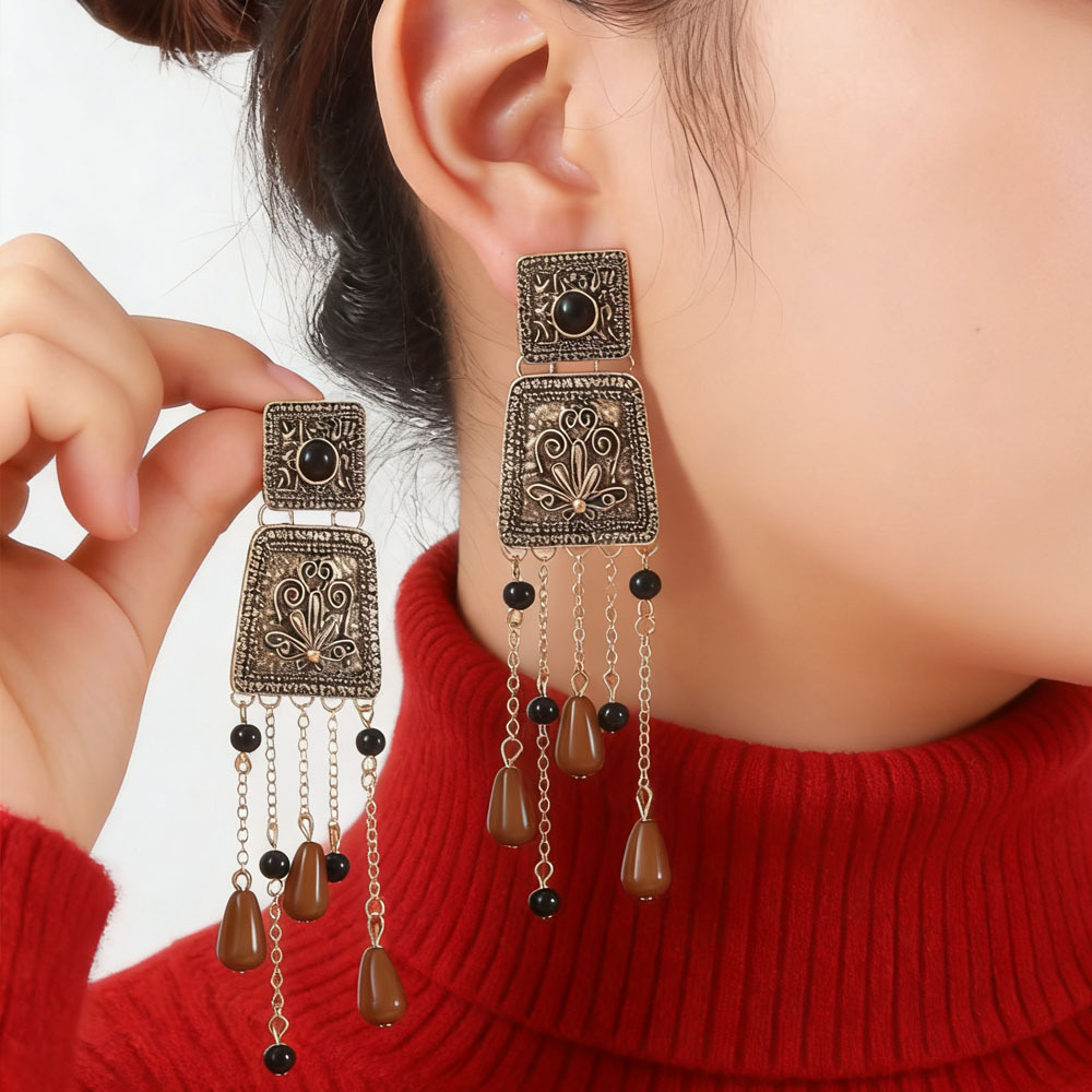 Ethnic retro square universal earrings, ethnic style, boho style