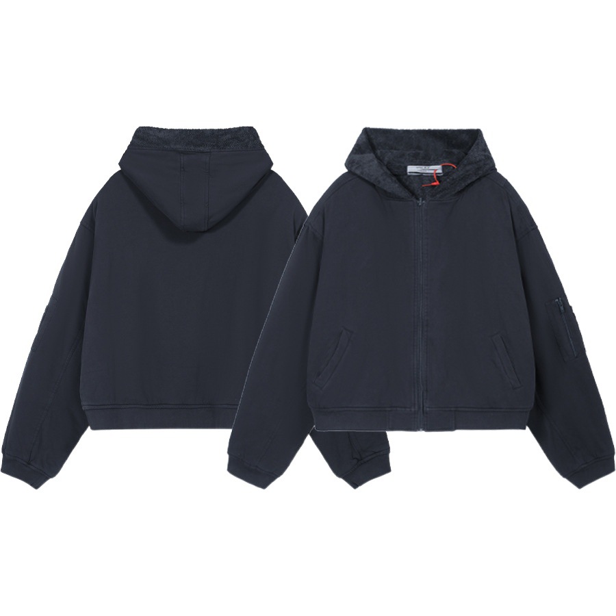 Greg TOALLA BOMBER CHAQUETA Biber mismo estilo de la parte superior del cuerpo color sólido hombro pad cremallera con capucha capa moda