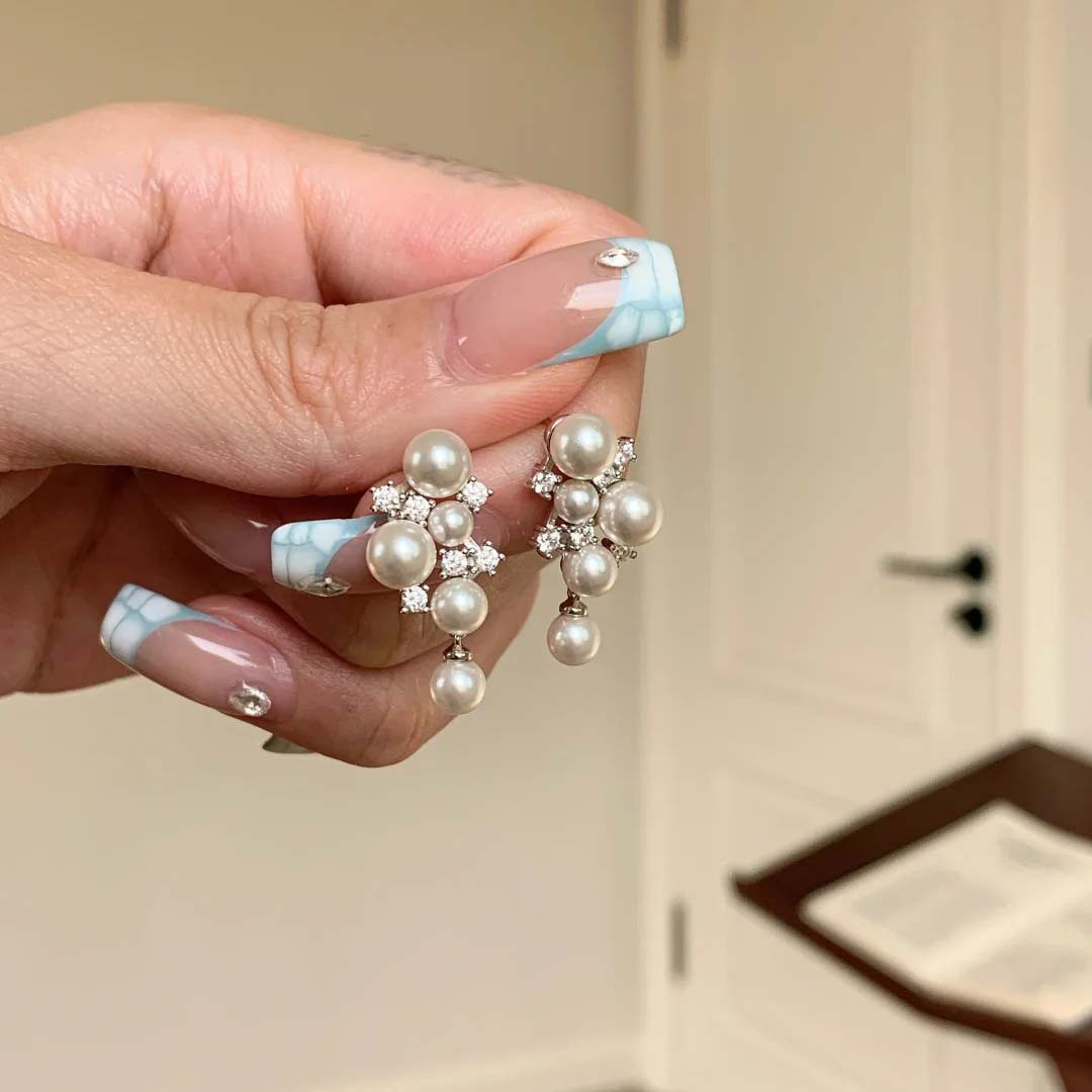 Pendientes de botón con perla y zirconia para mujer diario_voghion.com