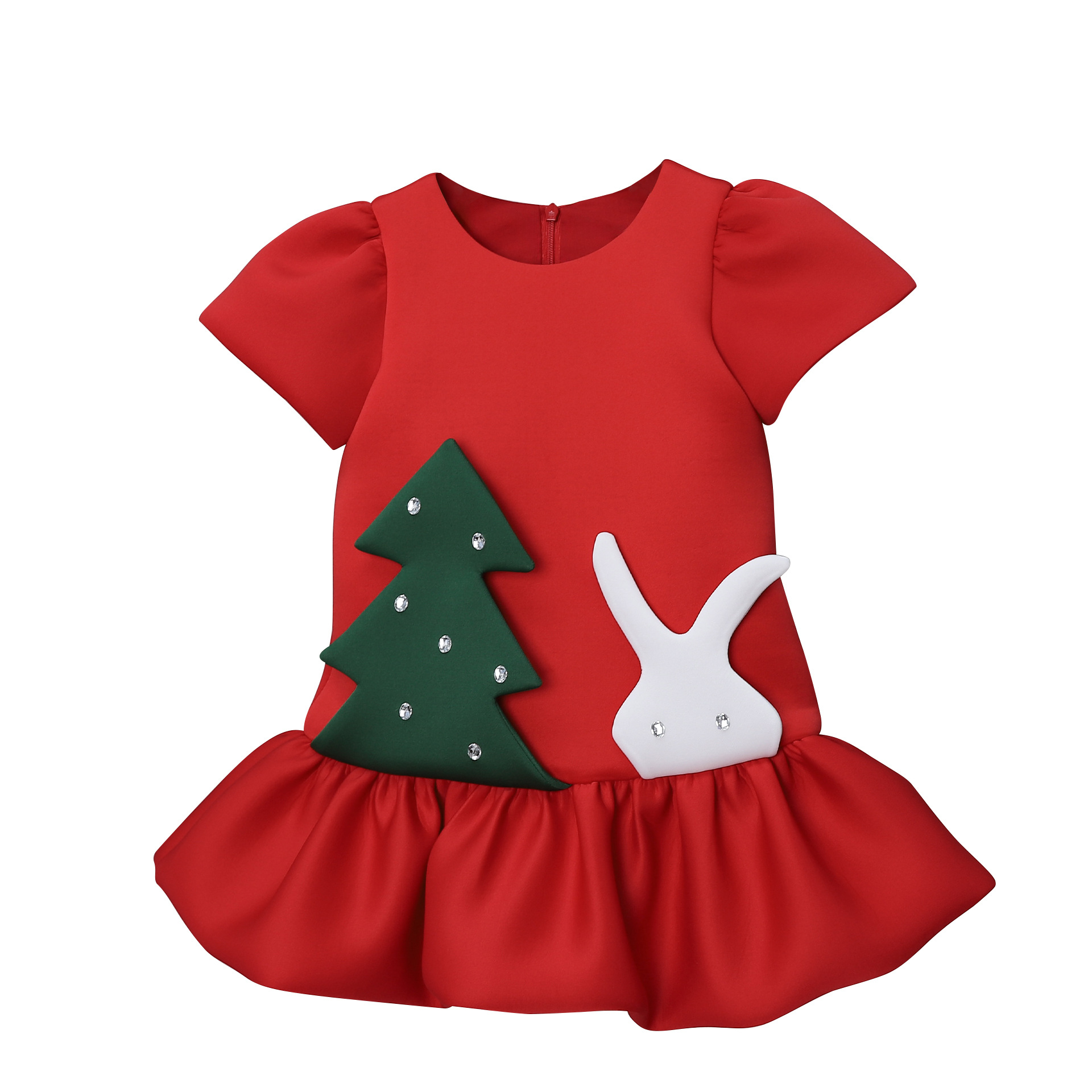 Mädchen-Weihnachtskleid mit Cartoon-Print | Elegantes rotes A-Linien-Tutu-Kleid für die Feiertage_voghion.com