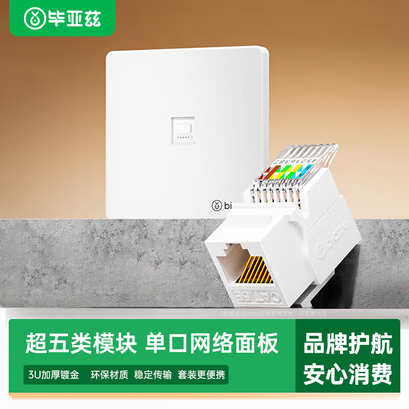 毕亚兹网络面板六类模块套装网线接头墙面RJ45插座连接器综合布线