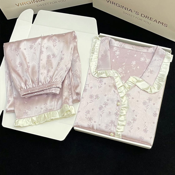 Purple Jacquard Silk-like Fabric Simple Elegant Style New Short-sleeved Pants Pajamas High-end Feeling Home Clothes Pajamas