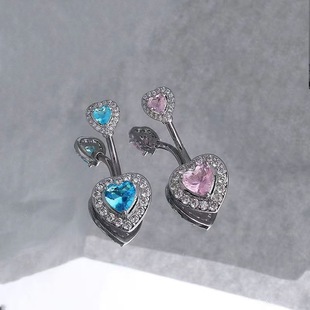 Navel nail titanium steel navel nail hot girl European and American style navel nail peach heart Women's puncture jewelry belly flash diamond navel ring wholesale