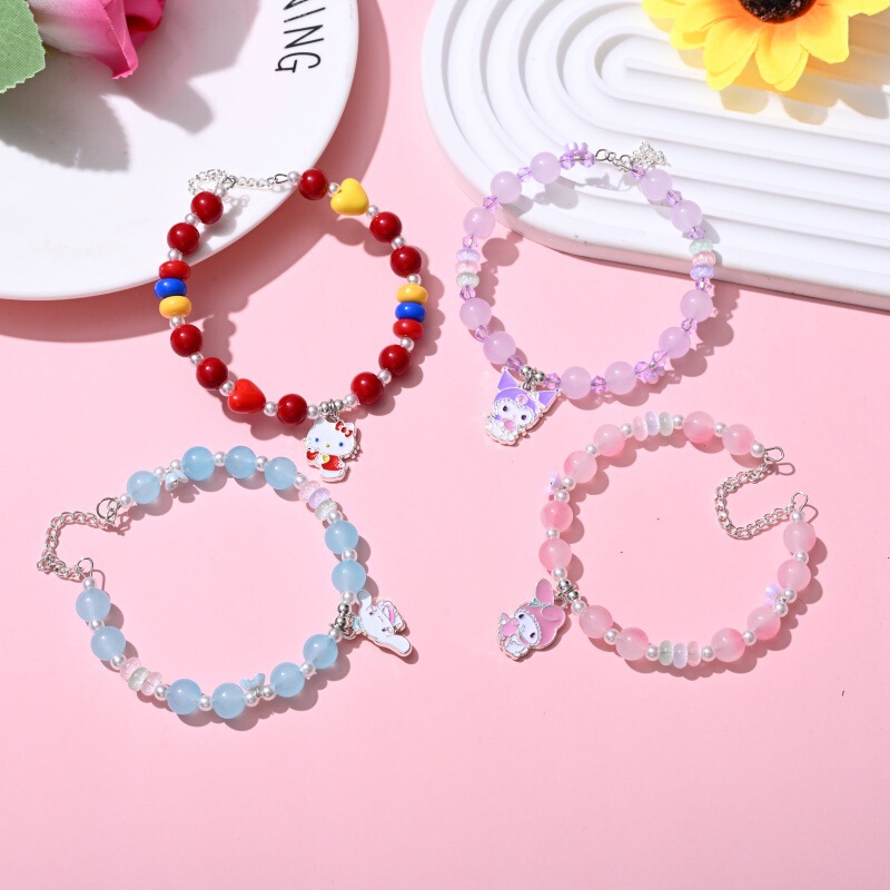 Authentic Sanrio Hello Kitty Kidsren's Fun Beaded Bracelet Keychain Bag Small Pendant Kt Cat Doll Pendant