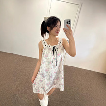 现货高品质设计师品牌SS家蝴蝶结碎花桑蚕丝连衣裙