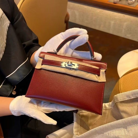 New Second Generation Kelly Bag box Glossy Cowhide Women's Bag Silver Buckle Shoulder Bag Handbag Crossbody Bag mini Small Bag