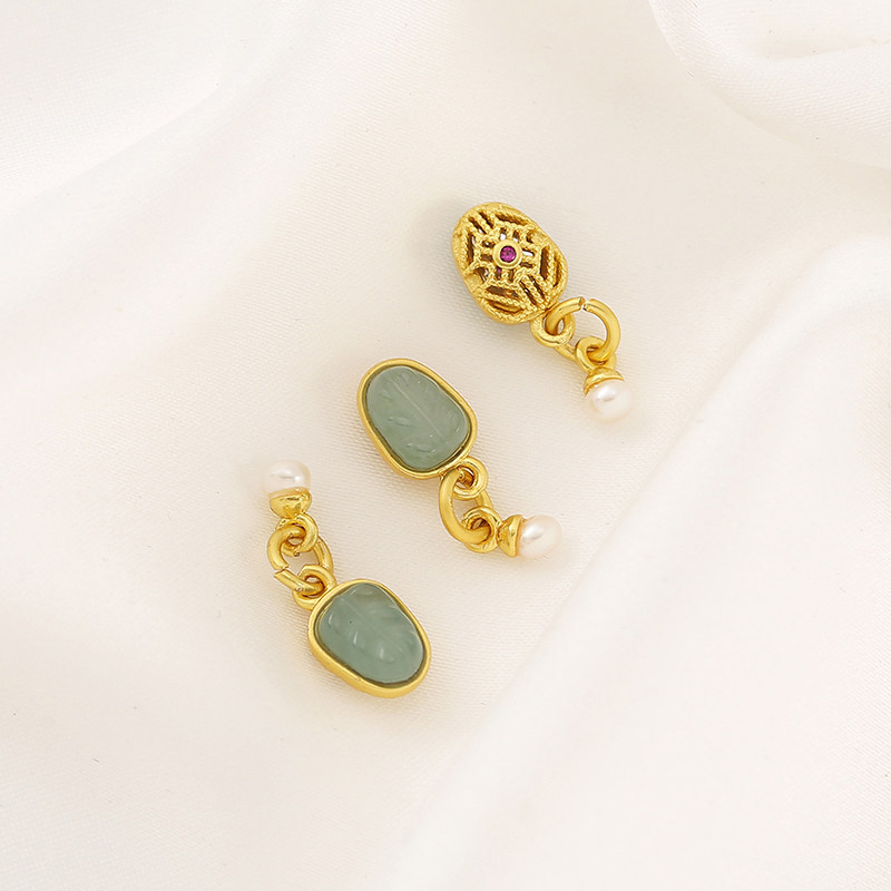Inlaid with Natural Blue Water Jade, Gold-Plated Gourd Round Beads, Barrel Beads, Spacer Beads, Pendant DIY Bracelet Necklace Jewelry Accessories