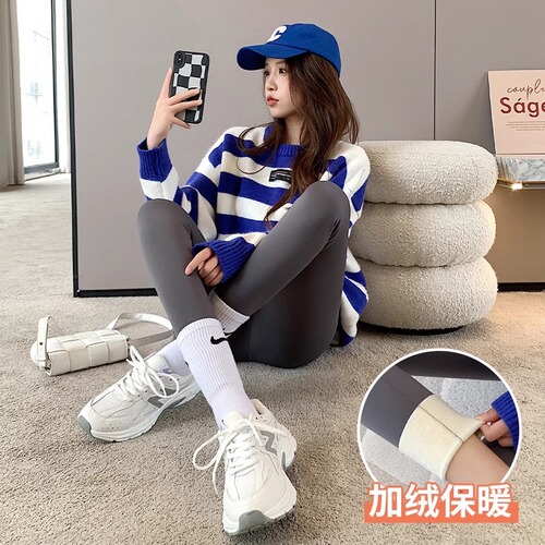 Autumn/Winter New Shark Leggings Abdominal Waist Cincher Slim Leg Yoga Barbie Pants Warm Fleece Thick Leggings for Women to Wear Outside